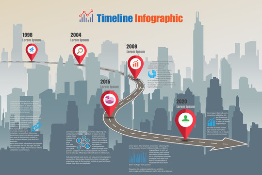 Business road map timeline infographic city designed for abstract background template milestone element modern diagram process technology digital marketing data presentation chart Vector illustration