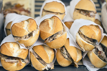 group of sandwiches on the market in Italy