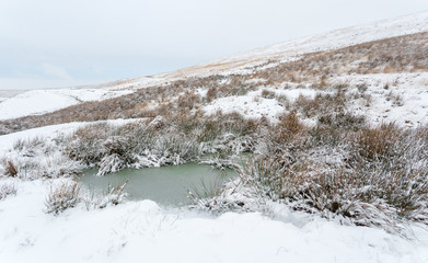 A frozen countryside winter scene