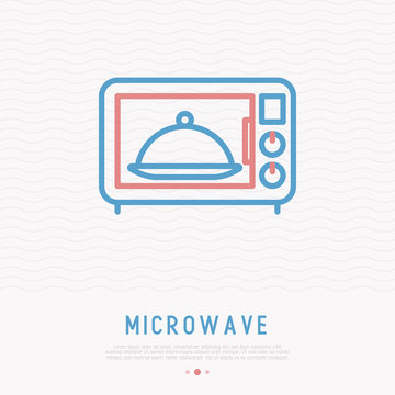 Microwave thin line icon. Modern vector illustration of household appliance.