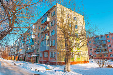 The old five-story building of 1967 of construction. Berdsk, Novosibirsk oblast, Siberia