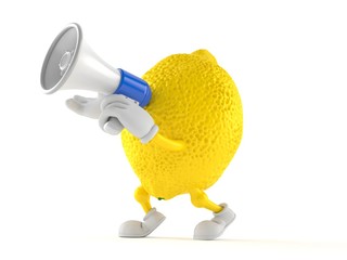 Lemon character speaking through a megaphone