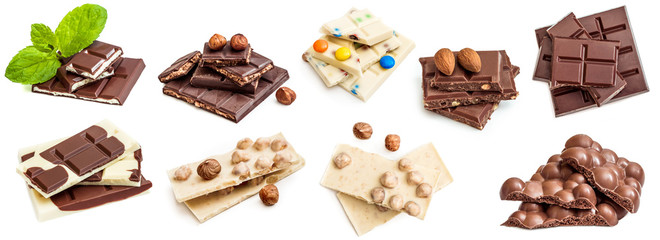 Photo collage of chocolate bars isolated
