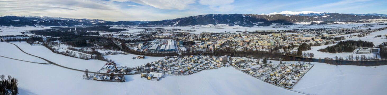 Drone view on Zeltweg, Austria in the Winter
