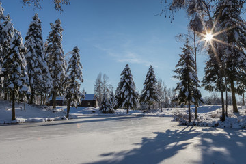 Étang de Haute-Saône en hiver