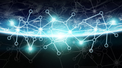 Connections system and datas exchanges on planet Earth 3D rendering