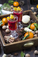 christmas hot mulled wine with cinnamon, cardamom and anise