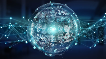 Digital sphere and holograms datas 3D rendering