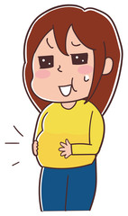 食べ過ぎで太った女性のイラスト