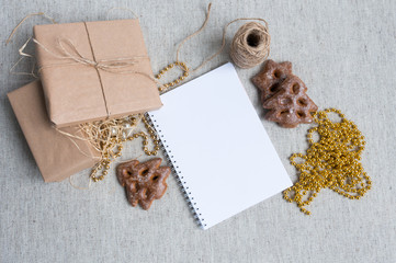 Christmas Gingerbread, Spool of Yarn, Christmas Buns New Year's Gift and Notepad