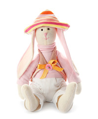 Cute toy bunny on white background