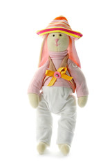 Cute toy bunny on white background