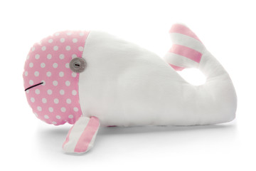 Cute toy whale on white background