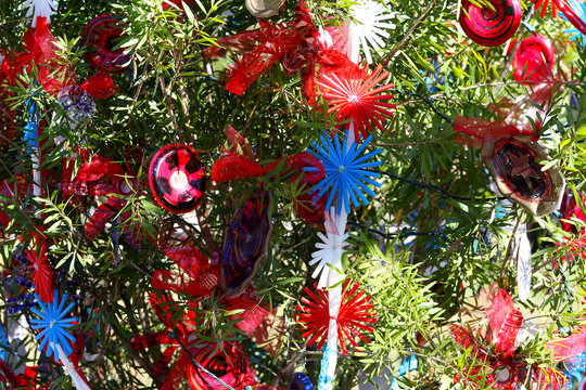 Patriotic Christmas Tree In Fort Myers, Florida, Usa