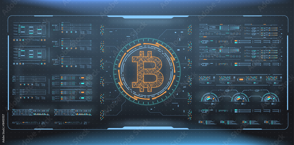 Poster bitcoin technology abstract visualization. futuristic aesthetic design. bitcoin background with hud 