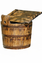 isolated on white background old wooden hand washtub