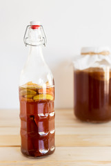 fermented drink, Kombucha healthy natural probiotic in a glass bottle, 2nd ferment