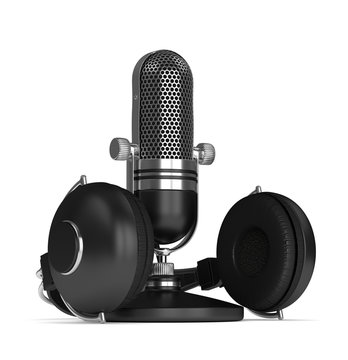 3d render of microphone with headphones