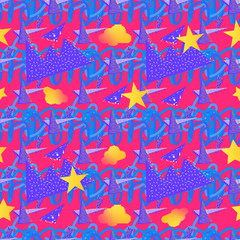 Abstract seamless vector pattern for girls, boys, clothes. Creative background with dots, geometric figures Funny wallpaper for textile and fabric. Fashion style. Colorful bright