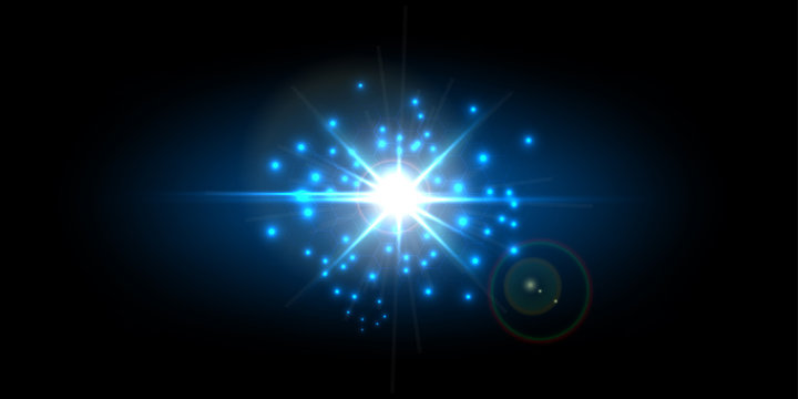 Light of the rays, stars in the dark, background of the abstract blue, vector illustration.
