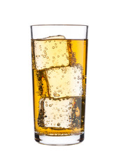 Glass of energy carbonated soda drink with ice