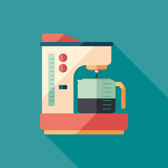 Coffee maker flat square icon with long shadows.