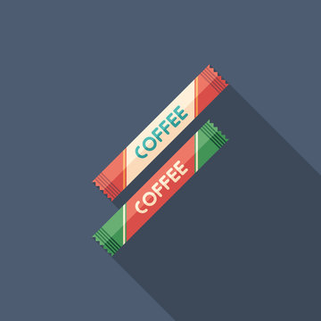 Instant coffee flat square icon with long shadows.