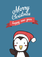 Cute Penguin Christmas Greeting Card.