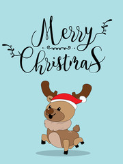 Cute Reindeer Christmas Greeting Card.