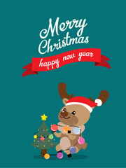 Cute Reindeer Christmas Greeting Card.