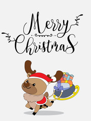 Cute Reindeer Christmas Greeting Card.