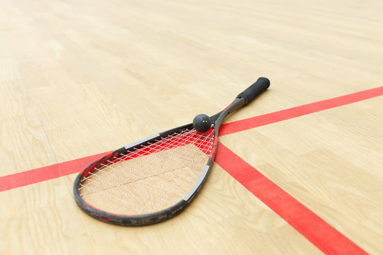 racquetball equipment on the court