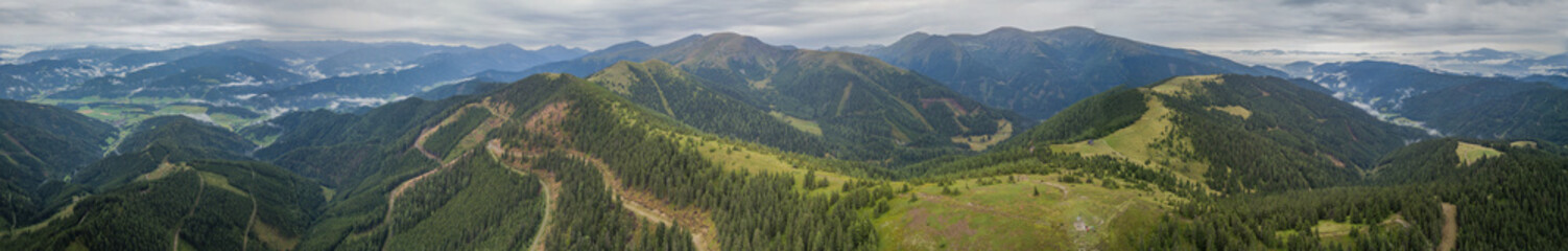Fototapeta na wymiar Panoramic drone view on Rachau and the Murtal in Austria