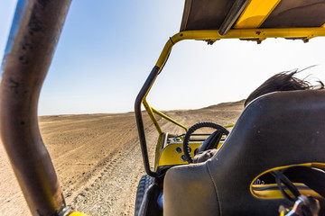 Nazca, Peru - August 13, 2017: Tourist Buggy doing a tour in the desert in Nazca, Peru