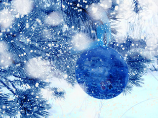 ball happy snowman christmas background with snow and snowflakes