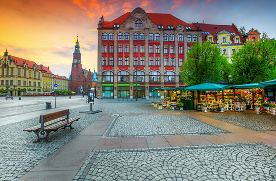 Majestic morning scene in Wroclaw on Market Square, Poland, Europe