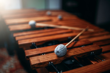 Obraz premium Ksylofon zbliżenie, drewniany instrument perkusyjny