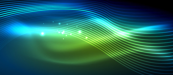 Glowing abstract wave on dark, shiny motion
