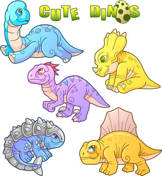 cartoon cute dinosaurs, set of images
