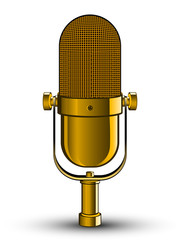 Realistic isolated image of golden microphone.