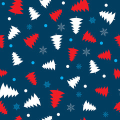 Fototapeta premium Seamless vintage winter pattern with christmas trees and falling snow