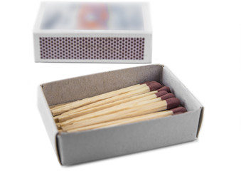Open matches with box on the white background