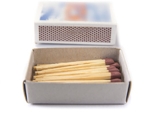 Open matches with box on the white background