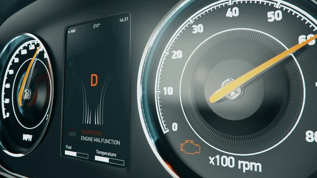 Car engine fails after start, warning message on display, system malfunction. Warning message on car display, engine fail

