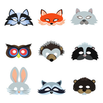 Set of animal masks icons. Vector illustration.
