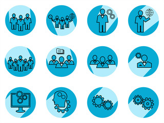 Set of circle business icons. Data, time or people management. Flat line Design. Business Concept.