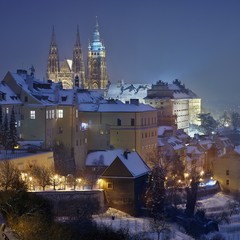 Night Winter  Snowy Prague Castle and Hradcany