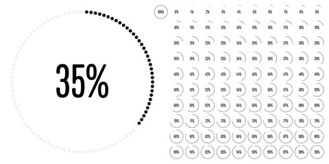 Set of circle percentage diagrams from 0 to 100 ready-to-use for web design, user interface (UI) or infographic - indicator with black