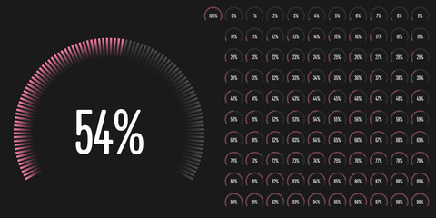 Fototapeta na wymiar Set of circular sector percentage diagrams from 0 to 100 ready-to-use for web design, user pink