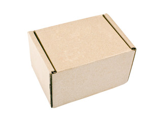 Closed cardboard box for packaging on a white background.